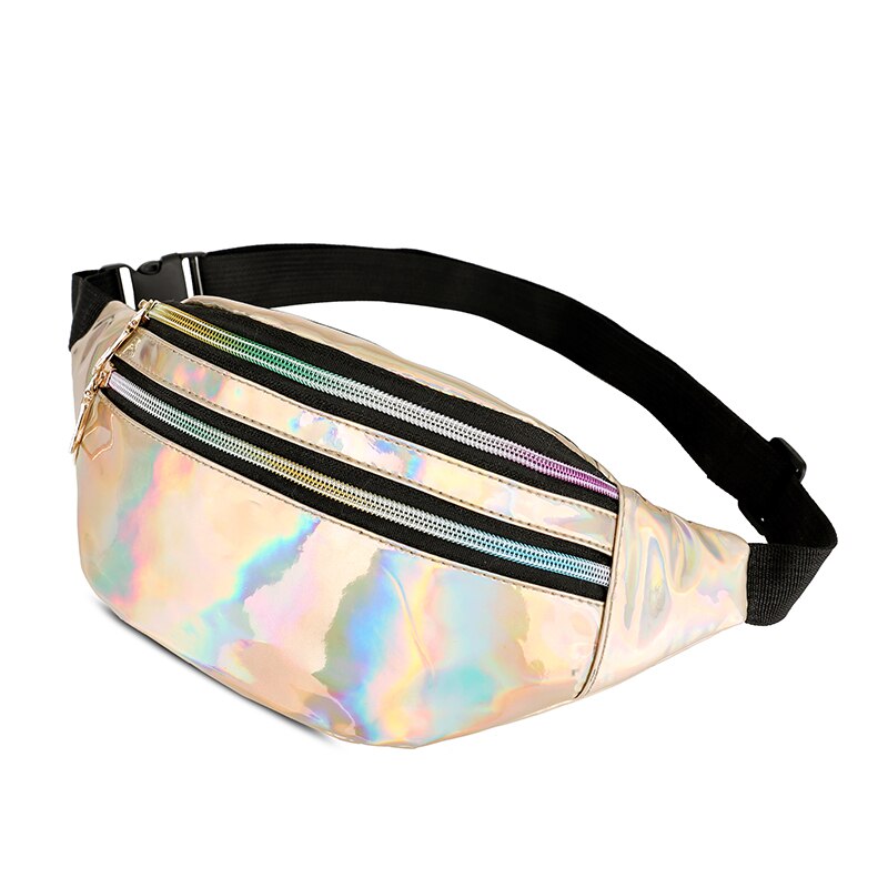 Holographic Fanny Pack Shiny Metallic Color Sport Waist Pack Belt Bum Shoulder Bags: Gold