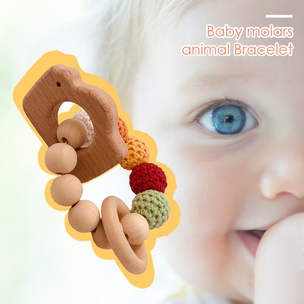 Tre baby tenner pleie armbånd søt tyggering leketøy perler bitringer baby rangle munnpleie tenner trille barnevogn tilbehør