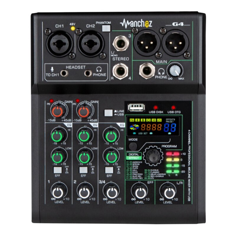G4 Sound Card Audio Mixer Sound Board Console Desk System Interface 4 Channel USB Bluetooth 88 Mixing Effects: white