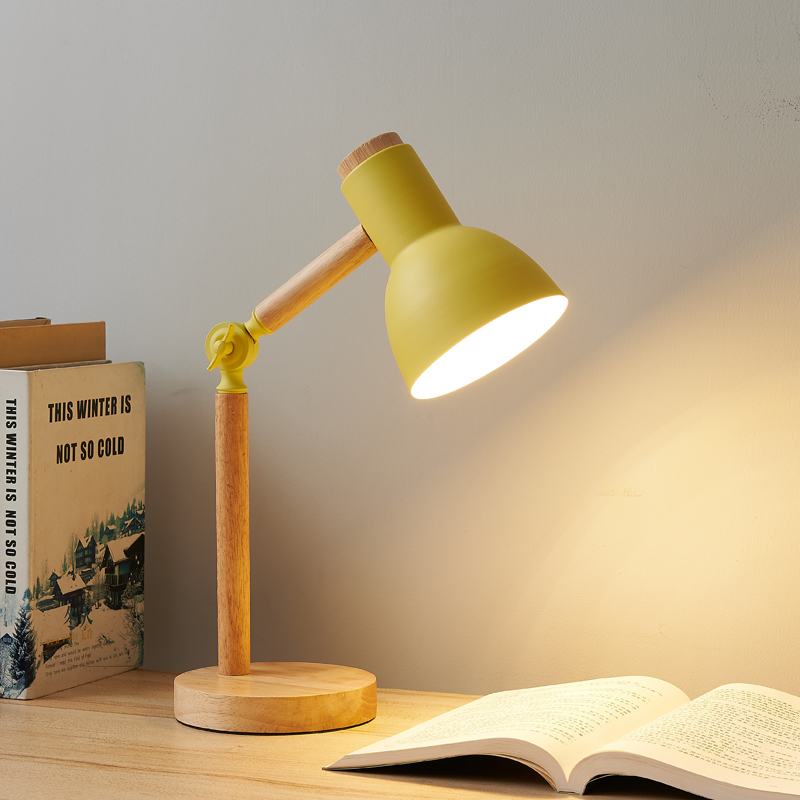 Creatieve Scandinavische tafellamp Houten kunst LED-draaikop Eenvoudig nachtkastje Bureaulamp / oogbescherming Lees- en slaapkamerstudielamp: 6-10W / Zilver