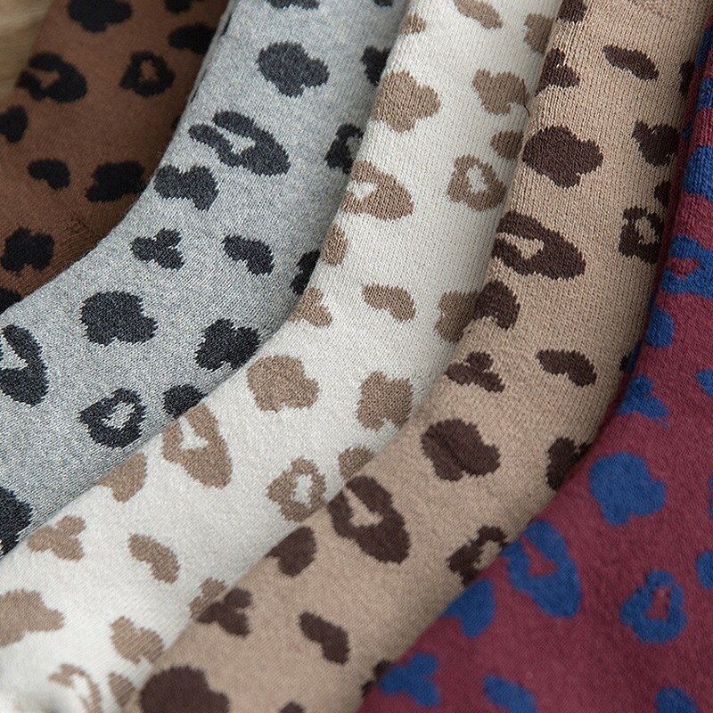 Spotted Leopard Print Women Socks Cotton Terry Tube Thickened Warm Socks Cotton Korean Japanese Style Eur35-40