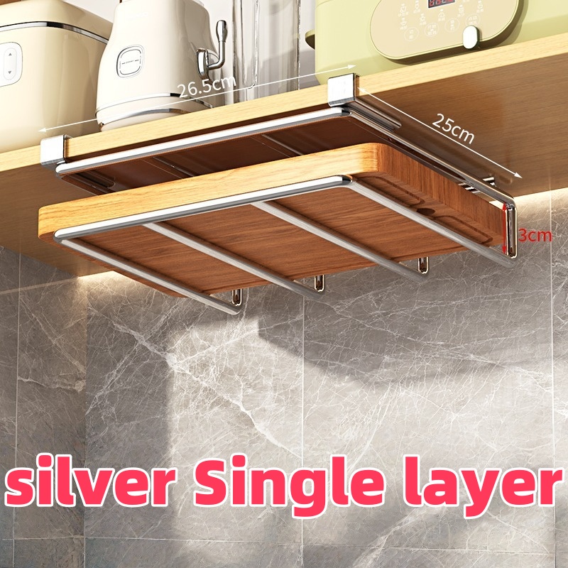 Hanging Rack Under Kitchen Cabinet Household art organizing rack cutting board rack hook pot cover utensils storage rack: Chrome
