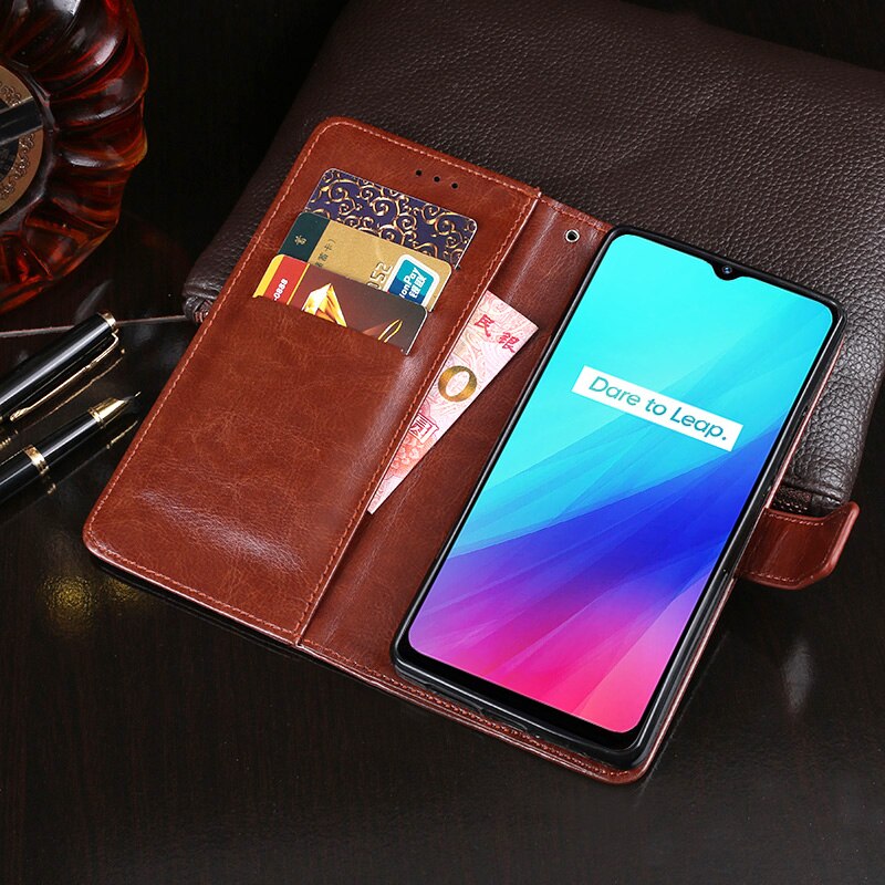 Realme C3(3 cámaras) 6,5 "Flip Cartera de cuero de negocios Fundas teléfono carcasa Realme C3 volver huella cubierta Coque Accesorios