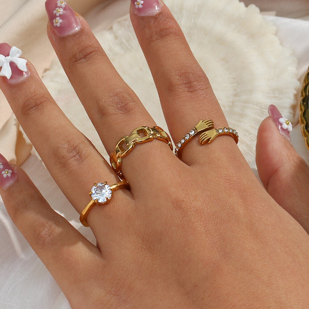 2022 Basic Stainless Steel Waterproof Jewelry Party Ring Ladies Bold Link Chain 18K Gold Rings For Women