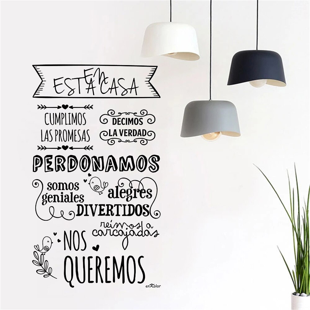 En Estacasa Cumplimos Las Promesas Vinyls House Rules Wall Stickers Spanish Quotes For Kitchen Livingroom Decor Decals