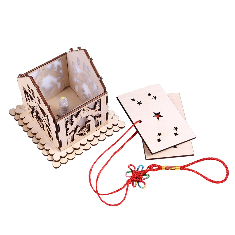 DIY Assemble Craft Wooden Lantern Chinese Knot Lamp Vintage Hanging LED Light Party Supplies Handmade Festival House Shaped