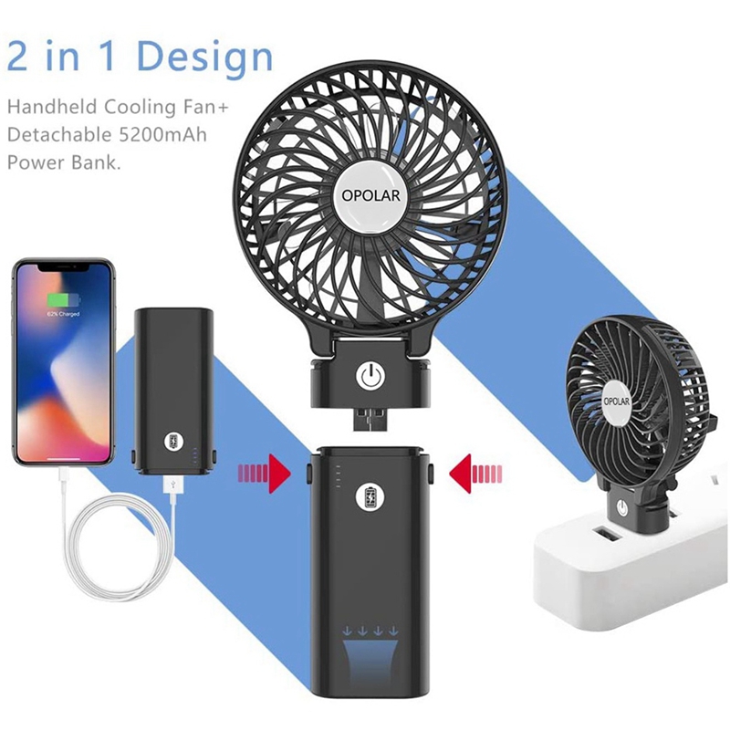 OPOLAR Hand Held Fan 5200Mah USB Rechargeable Fan Small Portable Handheld Fan Foldable Mini Desk Fan For Home Travel Indoors