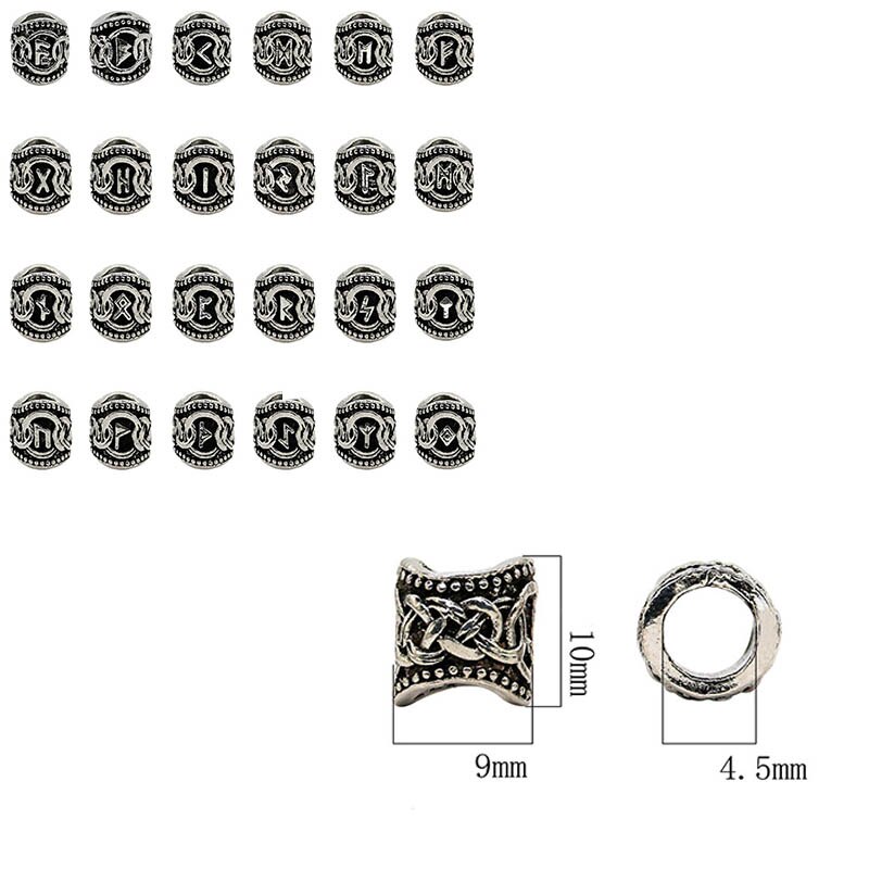 1 set viking runor lösa pärlor stort hål tiwaz tyr sol rune odal futhark runa spacer pärlor för hår pärlor gör själv smycken: Oval 24 st