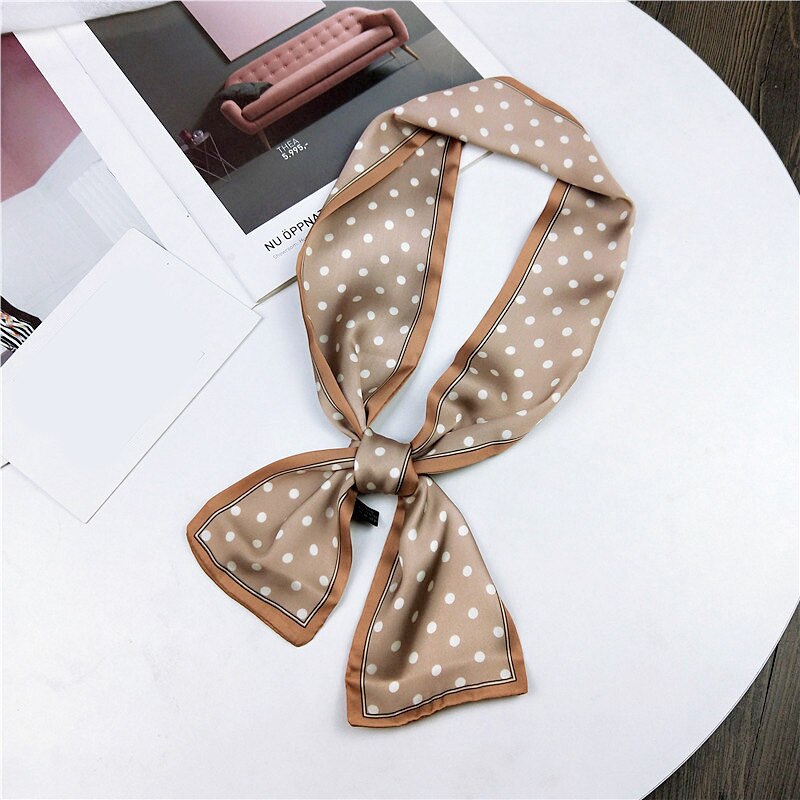 1 Uds de bufandas pañuelo muñeca cinta ajustado largo de bolsos de lunares banda bufanda de seda de la bufanda de pelo de Scrunchies pelo banda: Caqui