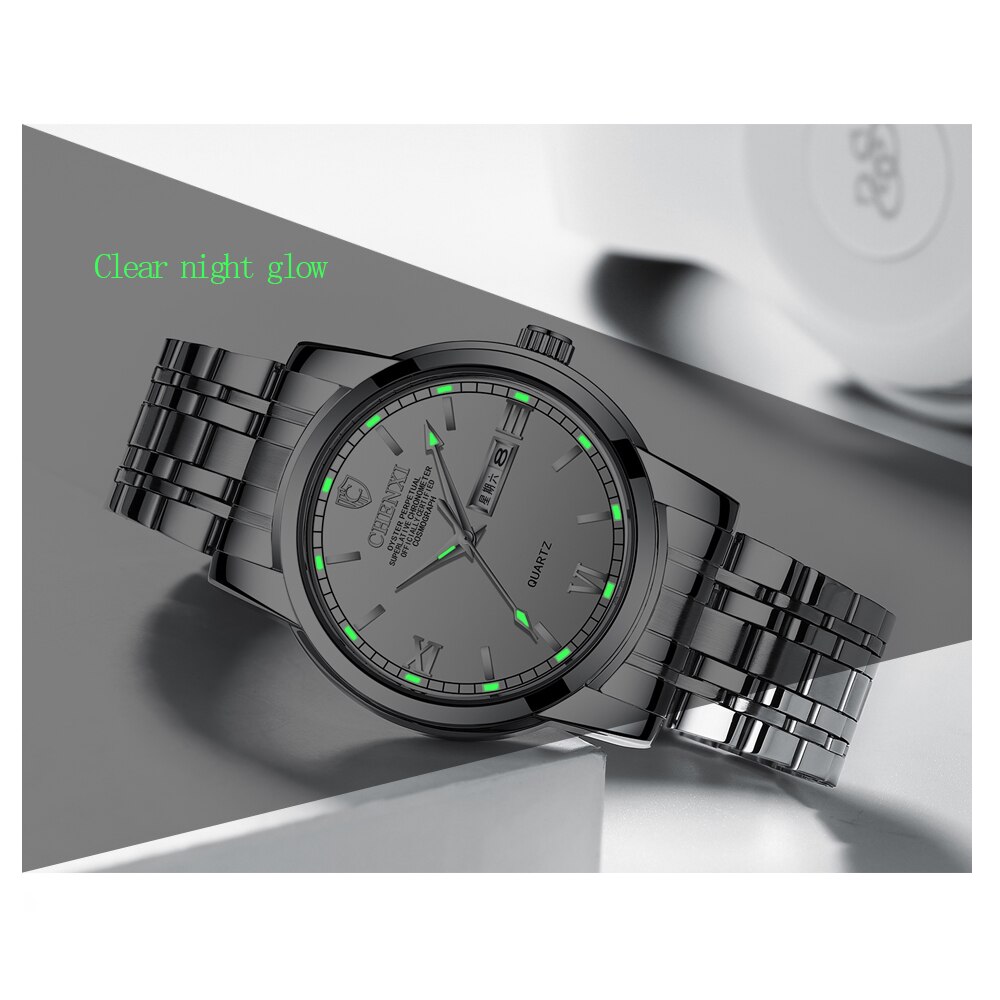 Quartz Horloge Luxe Mens Business Waterdichte Lichtgevende Horloges Mannen Horloge Zilver Zwart Rvs