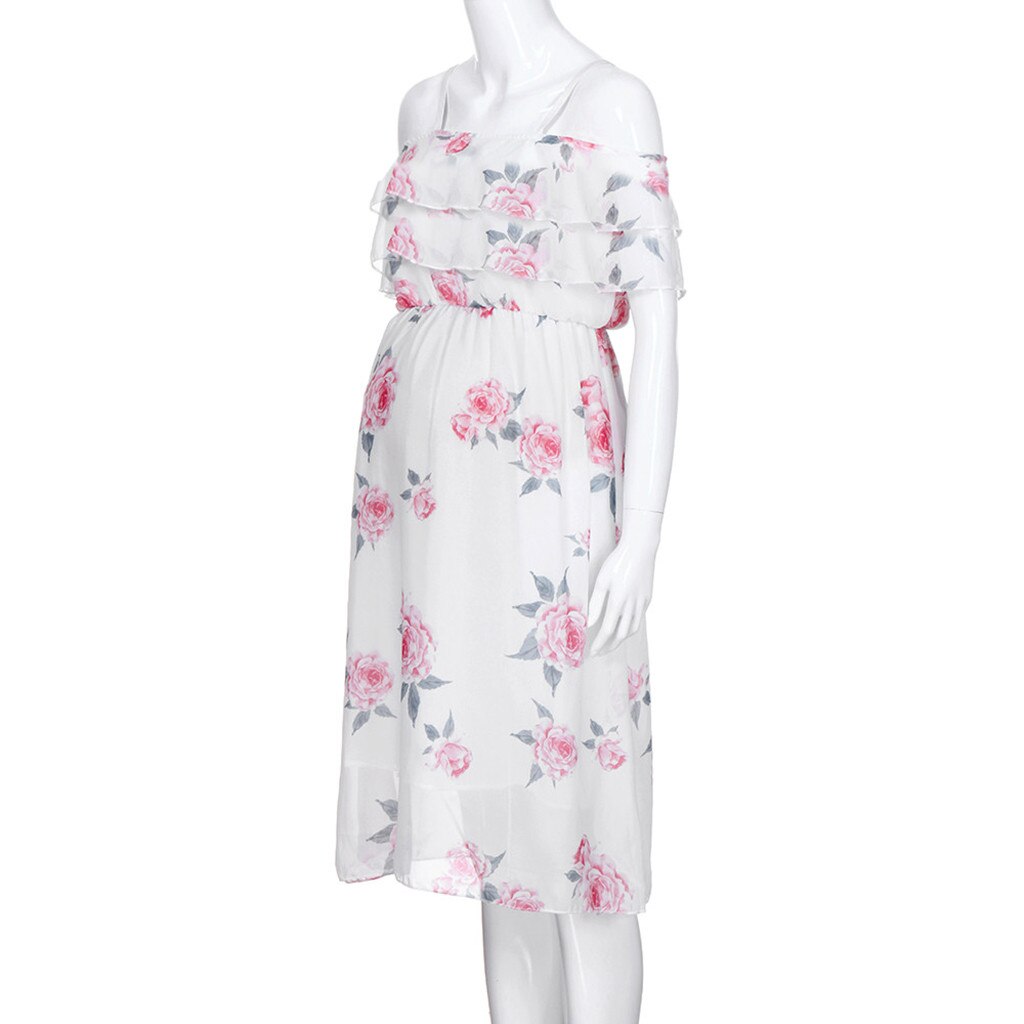 Mutterschaft Chiffon Kleider Fotografie Requisiten Womens Floral Print Off Schulter Kleid Robe Grossesse Kleid Schwangere Plus Größe S-XL