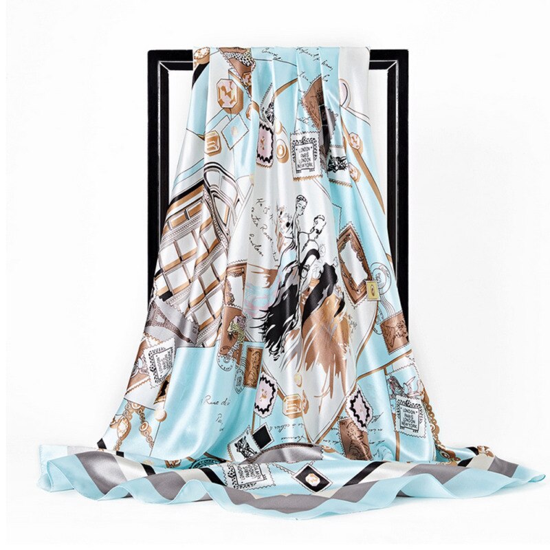 Women's Ladies Square Satin Scarf Head Neck Shawl Wrap Scarves Silk Printed Neckerchief Pashmina