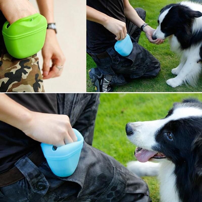 1 bolsa de Alimentación de Mascotas de silicona bolsa de almacenamiento portátil de aperitivos para perros bolsa de comida para mascotas Cinturón desmontable bolsa de adiestramiento al aire libre