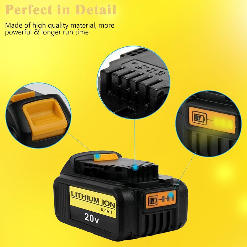 Lithium-ion rechargeable battery pack is suitable for DEWALT 20V battery, and Dewalt 20V DCB200 DCB201 DCB203 DCB204 DCBT-2