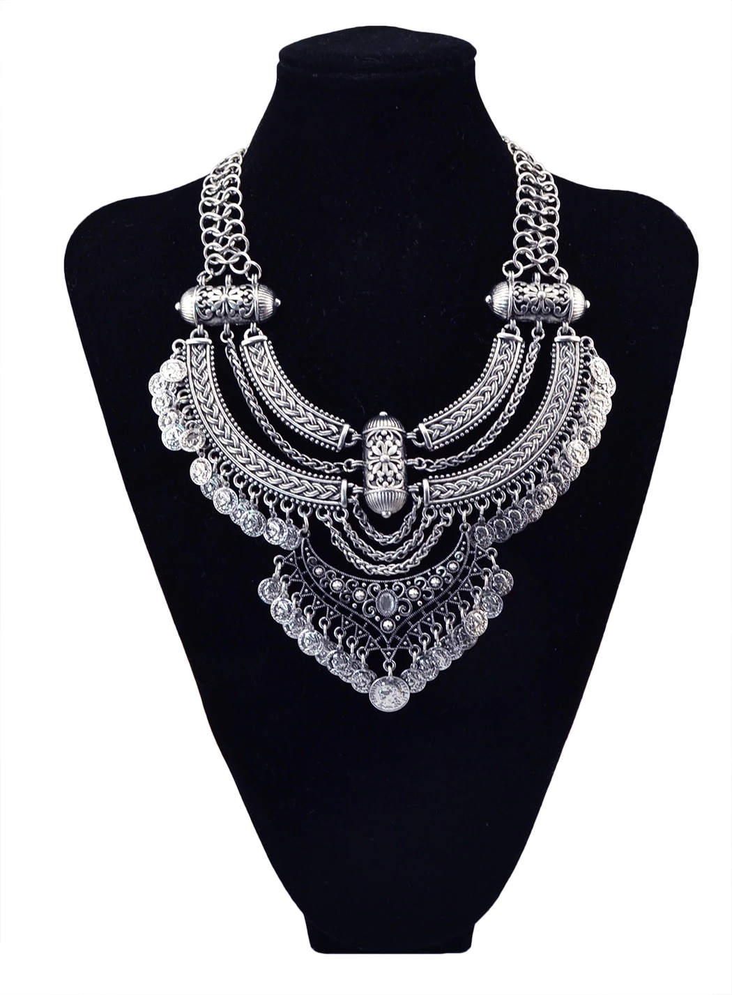 Gypsy Boehmian Hippie Kraag Kettingen voor Vrouwen Grote Dikke Tibetaans Zilveren Metalen Ketting Festival Turkse Partij Sieraden Cadeau