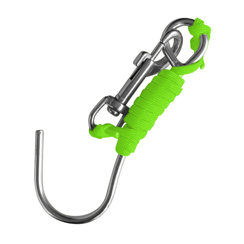 Scuba Diving Reef Drift Hooks With 120cm Line & Stainless Steel Clip Single Reef Hook: Fluo Green