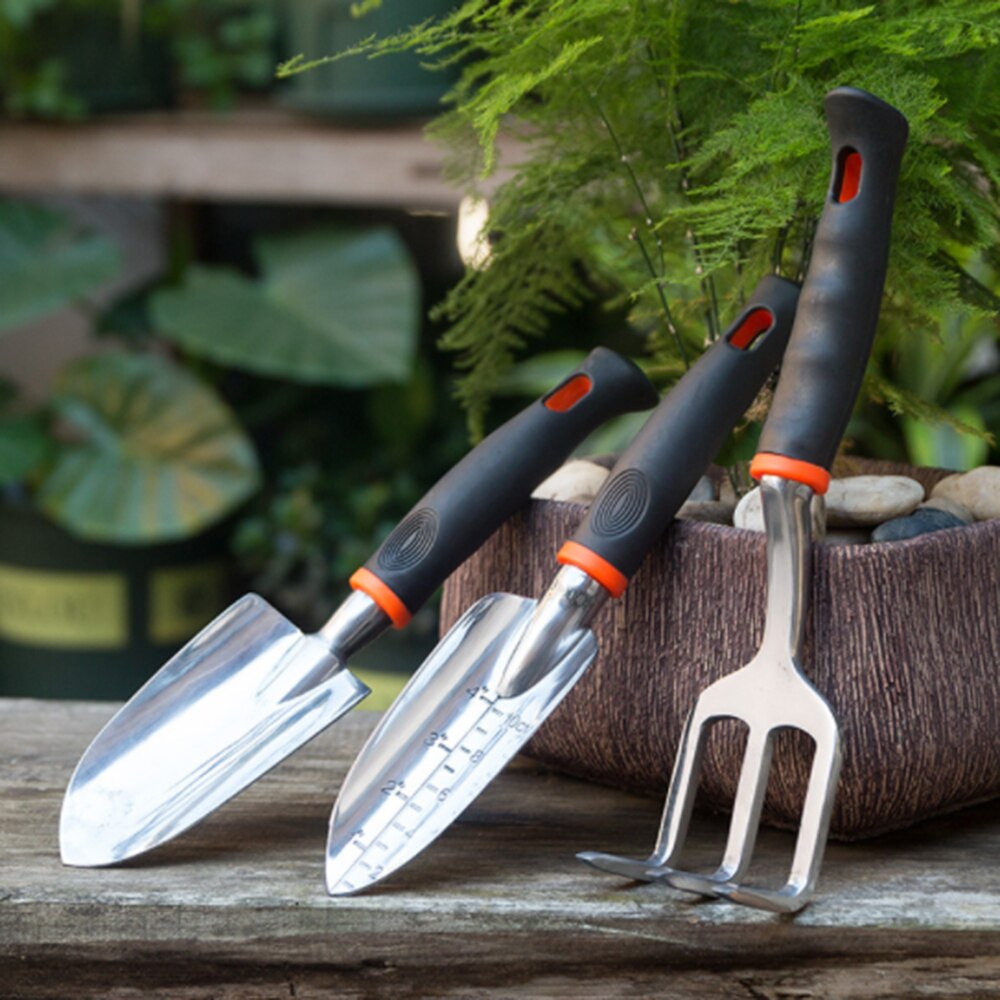 3 Pcs Garden Shovel with Ergonomic Rubber Non-slip Grip including Shovel,Transplant Shovel and Cultivator Hand Rake