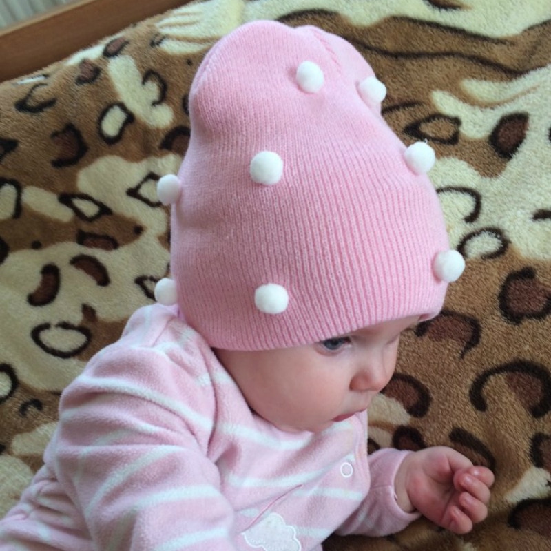 Babymutsje gebreid goede elastische muts pompon lente herfst gebreide warme muts jongen meisje unisex met kleurrijke kleverige ballen