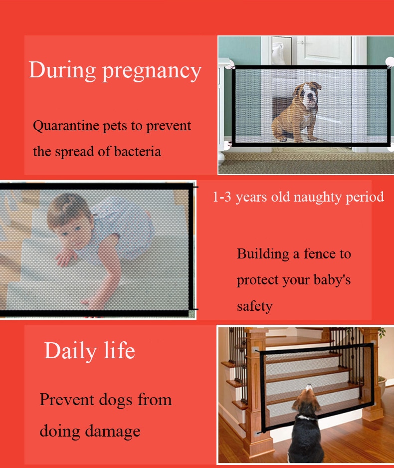 Dog Gate Ingenious Mesh Dog Fence For Indoor and Outdoor Safe Pet Dog Gate Stairs Safety Enclosure Children Pet supplies