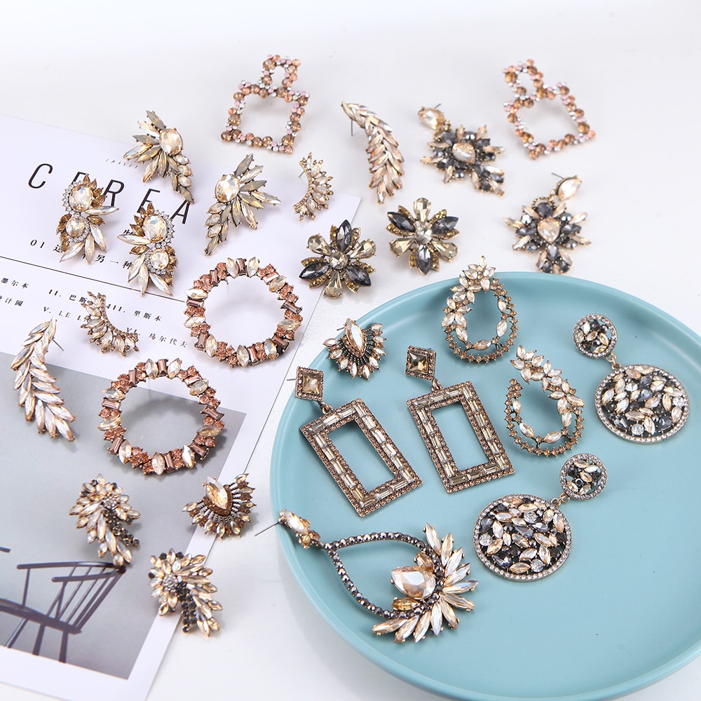 Ztech Luxury Big Champagne Rhinestone Series Vintage Earrings For Women Gilrs Statement Trend Boho Jewelry Brincos Pendientes