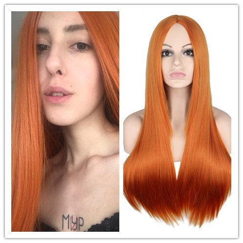 WHIMSICAL W-peluca larga de cabello azul oscuro sintético para mujer, color azul marino, resistente al calor, para Cosplay: Orange
