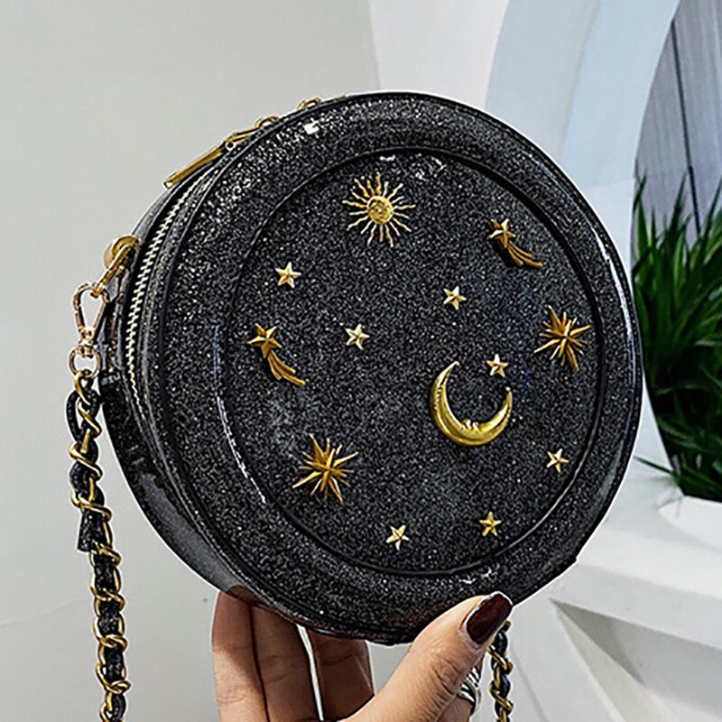 sternenklar Himmel runden Leder Schulter Tasche Pro Frauen Damen Geldbeutel und Handtaschen weiblich kreisförmig Crossbody Bote Tasche
