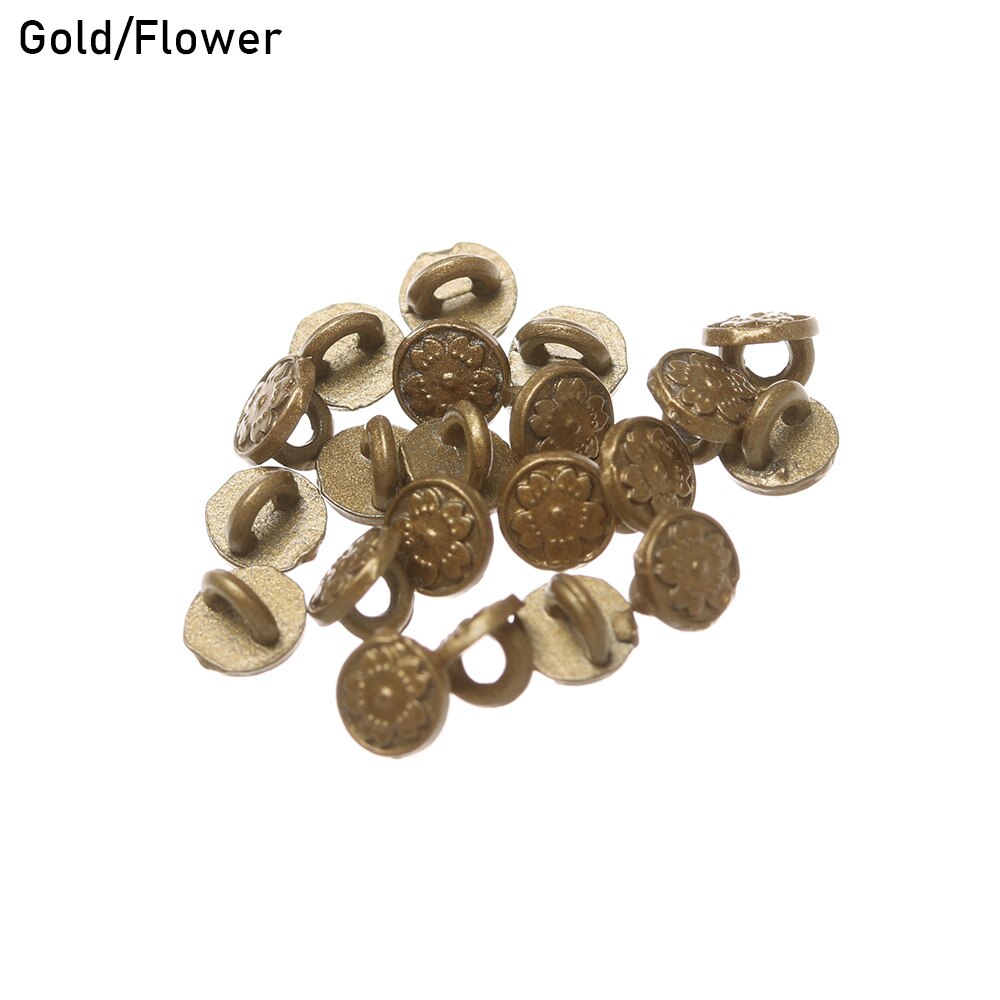 Mini Botón de 4mm para ropa de muñeca, hebilla de Metal impresa, decoración, hebillas para 20/40, accesorios de costura para ropa de muñeca, DIY, 1/6 Uds.: Gold - Flower / 20 Pcs