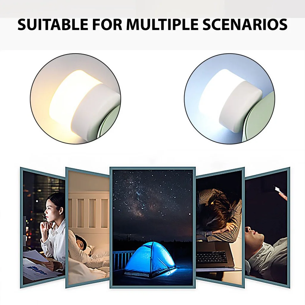 Mini luce notturna USB Protezione per gli occhi bianca calda Lampada da lettura per libri Spina USB Lampada da notte a LED per ricarica mobile per computer