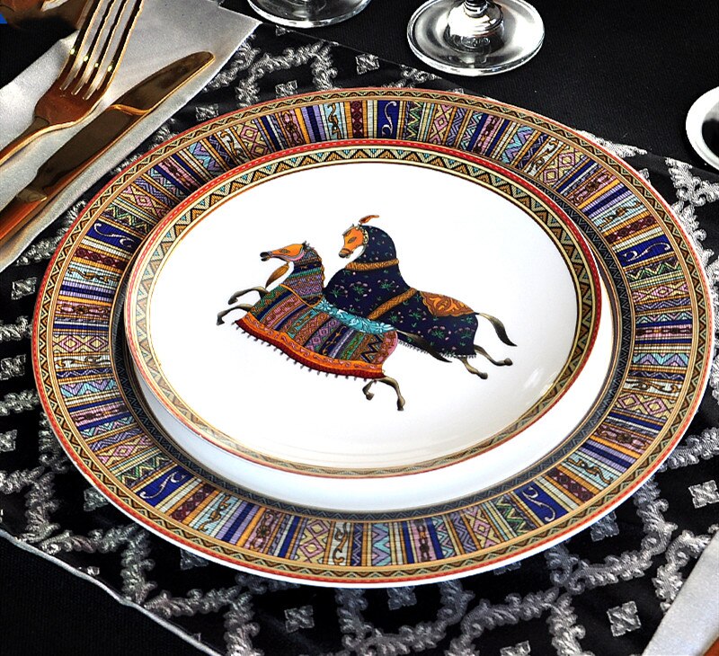 Luxury European Large Oval Ceramic Fish Plate Gold Head Show Dinner Plates Home Decoration Wedding