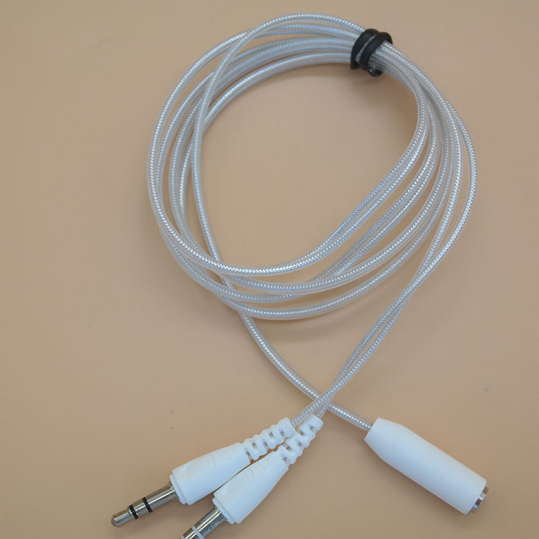 Y-splitter-Adaptador de Audio estéreo con micrófono, Cable de Audio, transductor de auriculares, combo, divisor para auriculares, 1 hembra a 2 macho de 3,5mm: Blanco