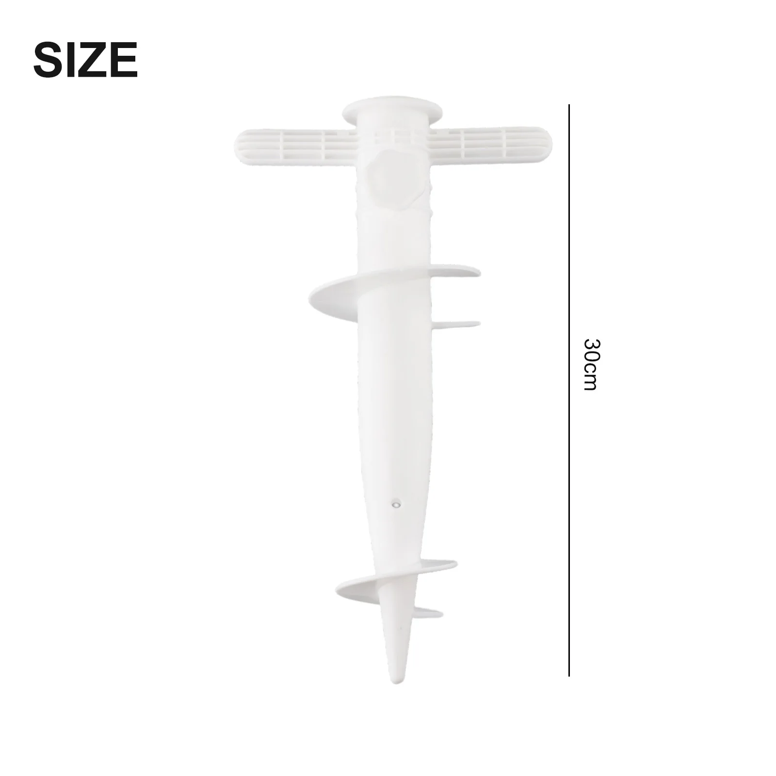 1 stk. plastik paraplypropbaser, strandparasolbase, gulvgaffel, tilbehør, 31 x 17cm sandbundsværktøj, pigge
