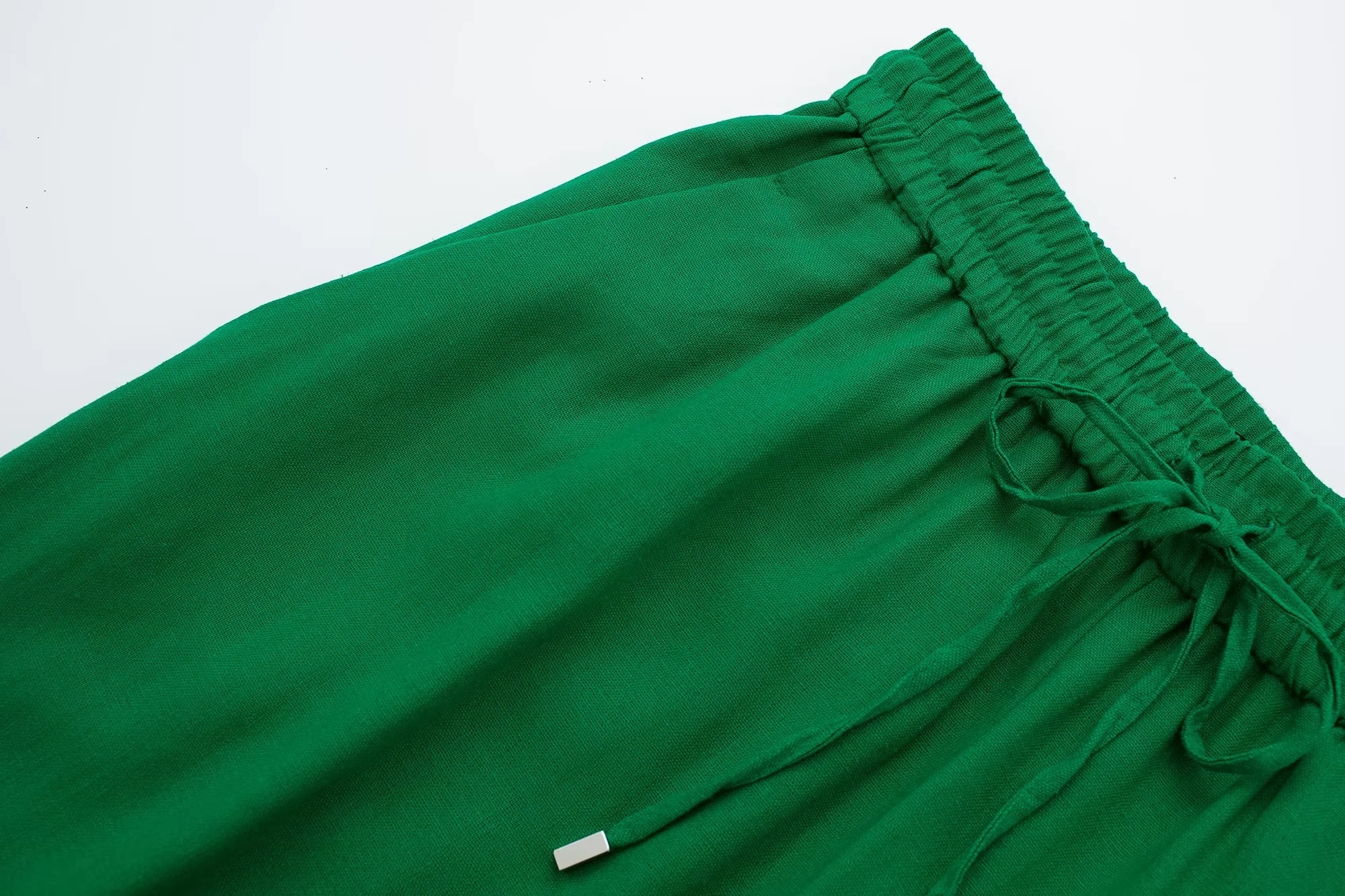 Summer Thin Linen Women Pants Drawstring High Waisted Side Pockets Full Length Straight Pant Female Trousers