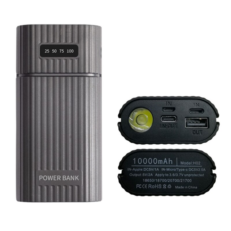 3-Port Input DIY USB Power Bank Kit Box Case 18650 20700 21700 Battery Charger Adapter with LED Flashlight for Mobile Phone: Black