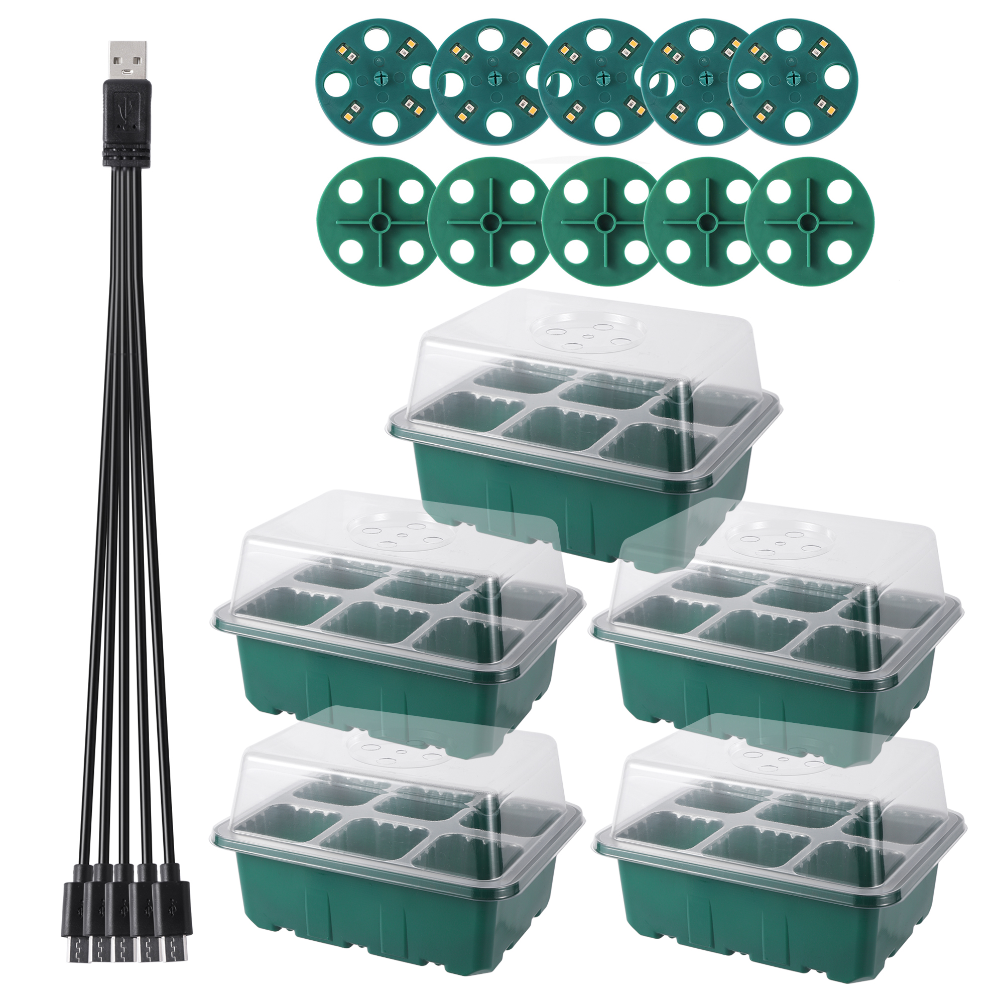 Caja de vivero de plántulas con luz LED de cultivo, bandeja de inicio de semillas, maceta de cría de plántulas, macetero de germinación de invernadero de jardín: Borgoña