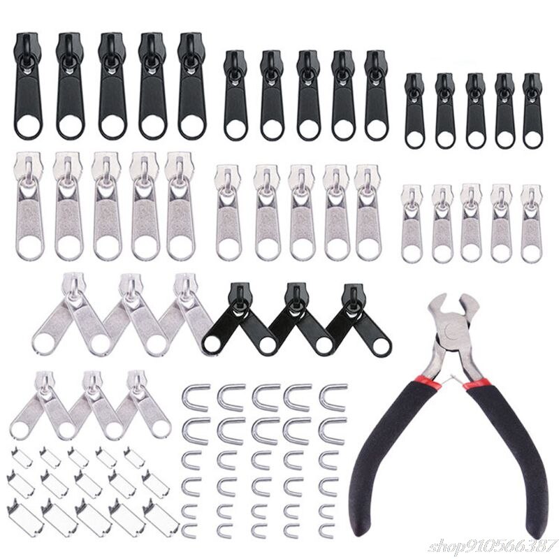 85pcs/set Zipper Repair Kit Sewing Jacket Slider Install Plier Metal Lock Pull Replacement Head O21 20