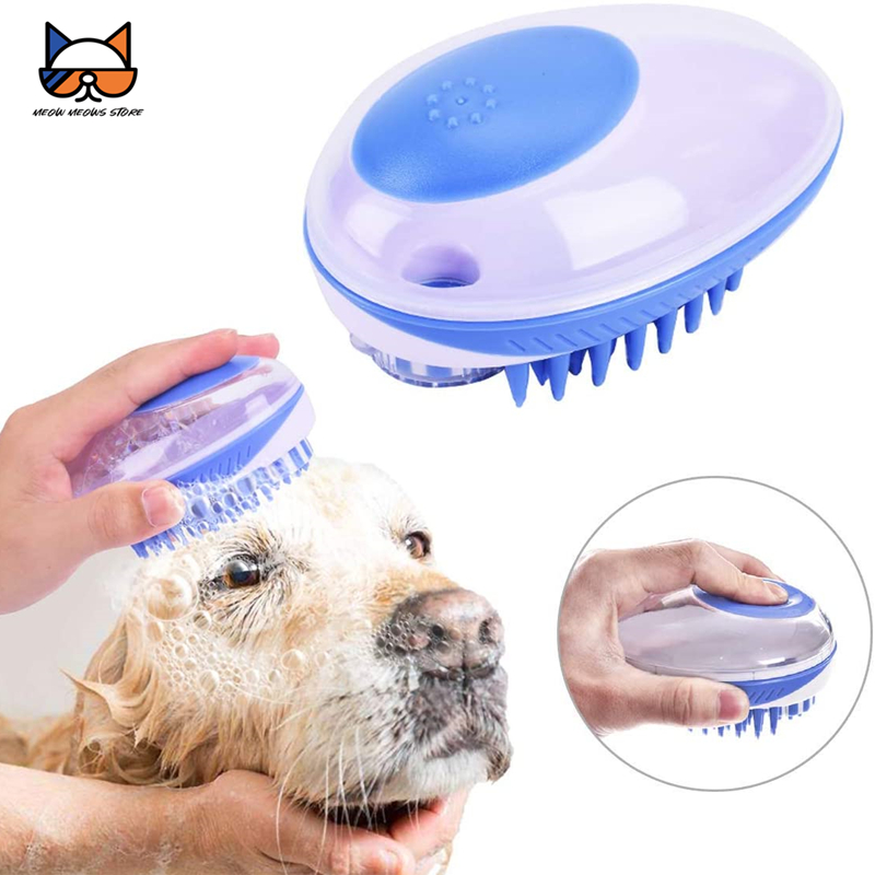MMS 2in1 Pet Bath Massage Comb Shampoo Dispenser Shower Brush Silicone Multi Function Cleaning Grooming Cat Dog Remove Loose Fur
