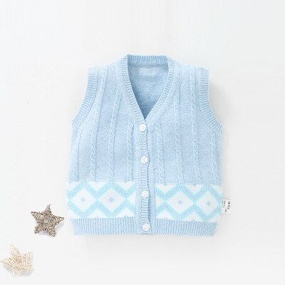 Nourrissons solide confortable gilet gilet bébé enfants confortable vêtements d'extérieur en coton enfants mignon décontracté manteau chandail AA60784: Bleu / 6M