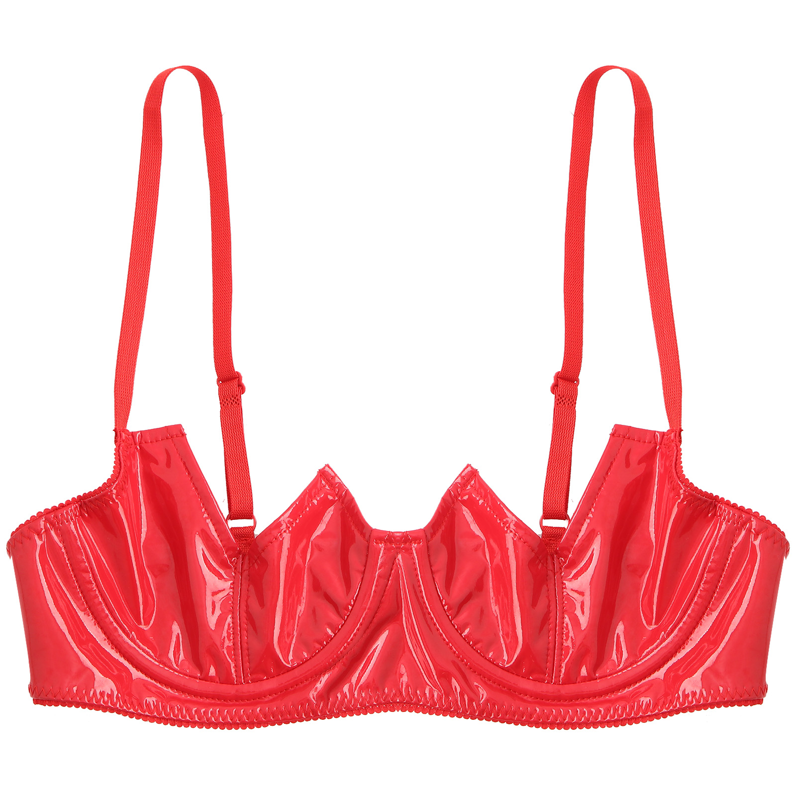 Damen-BH mit V-Ausschnitt, Bügel, offener Brust, Oberteil, Dessous, Unterwäsche, Clubwear, Wet-Look, Lackleder, nackte Brust, freiliegender Büstenhalter