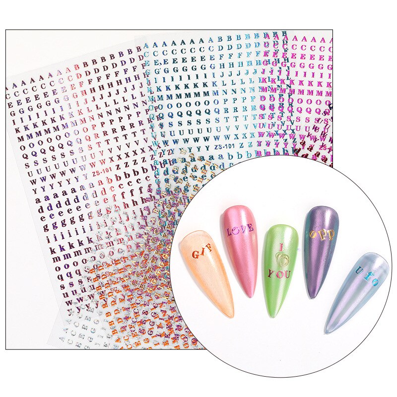 8 Kleuren Optioneel Brief Nail Sticker Kleuren 26 Alfabet Manicure Art Decorations Decals Foil Nail Sticker