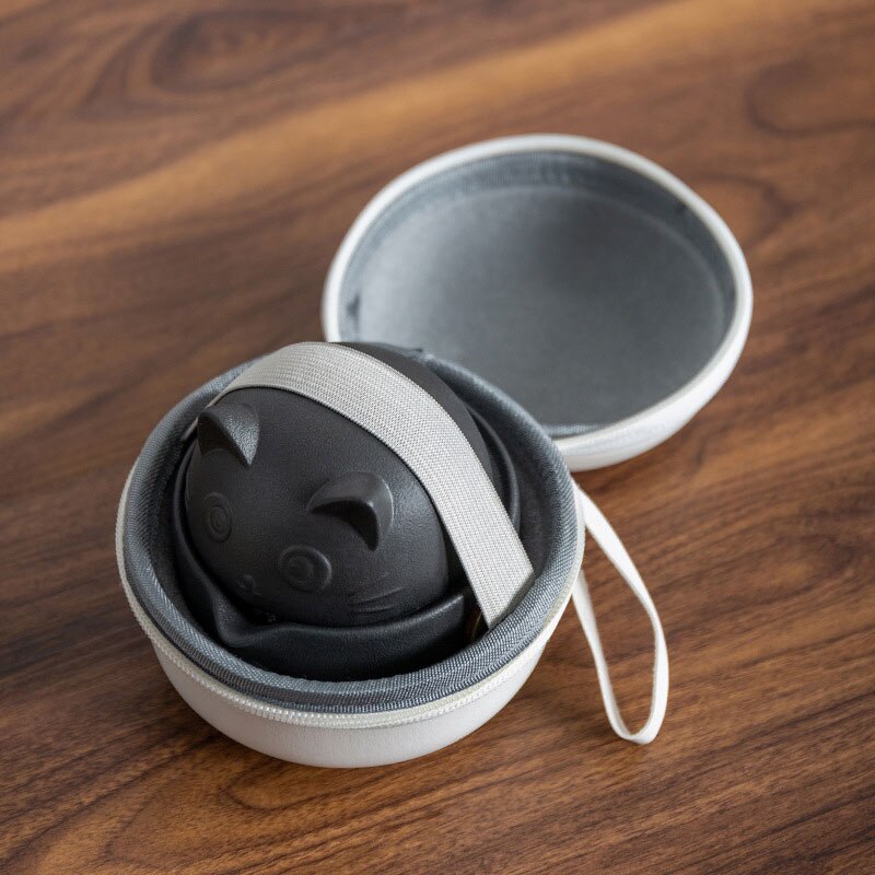 Juego de té de cerámica portátil para gatos, juego de cerámica con tetera, tazas de té, bolsa de viaje para oficina, hogar, viaje, rápida
