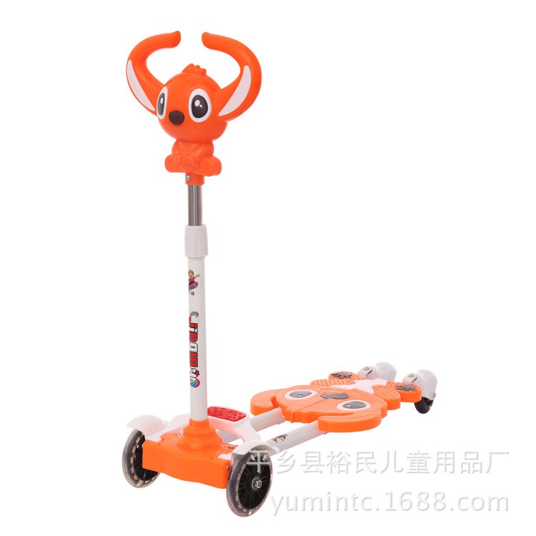 Trottinette à quatre roues pour enfants, ajustable et brillant, ciseaux, voiture, jouets pour bébés: orange A