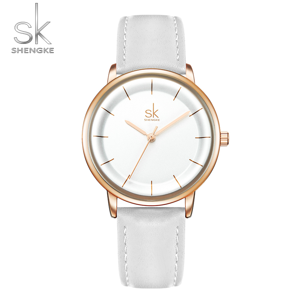 Shengke – montre-bracelet en cuir pour femmes, Simple, à la , à Quartz, étanche, pour filles: grey
