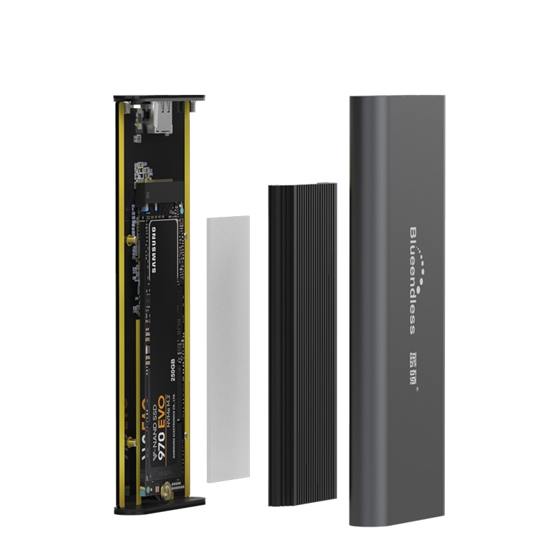 PCIE M.2 NVME SSD Enclosure Support M Key Type C USB3.1 2240/2280 SSD Case Full Aluminum External Box for Solid disk