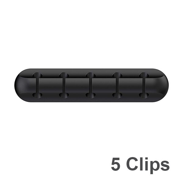 Cable holder for cable organizer silicone USB cable winder desktop tidy management clip mouse earphone cable organizer: black-5clips