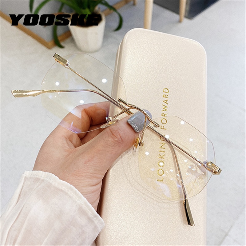 Yooske transparante brilmonturen voor dames met anti-blue-ray-functie, optisch montuur zonder rand, computerbril zonder frame