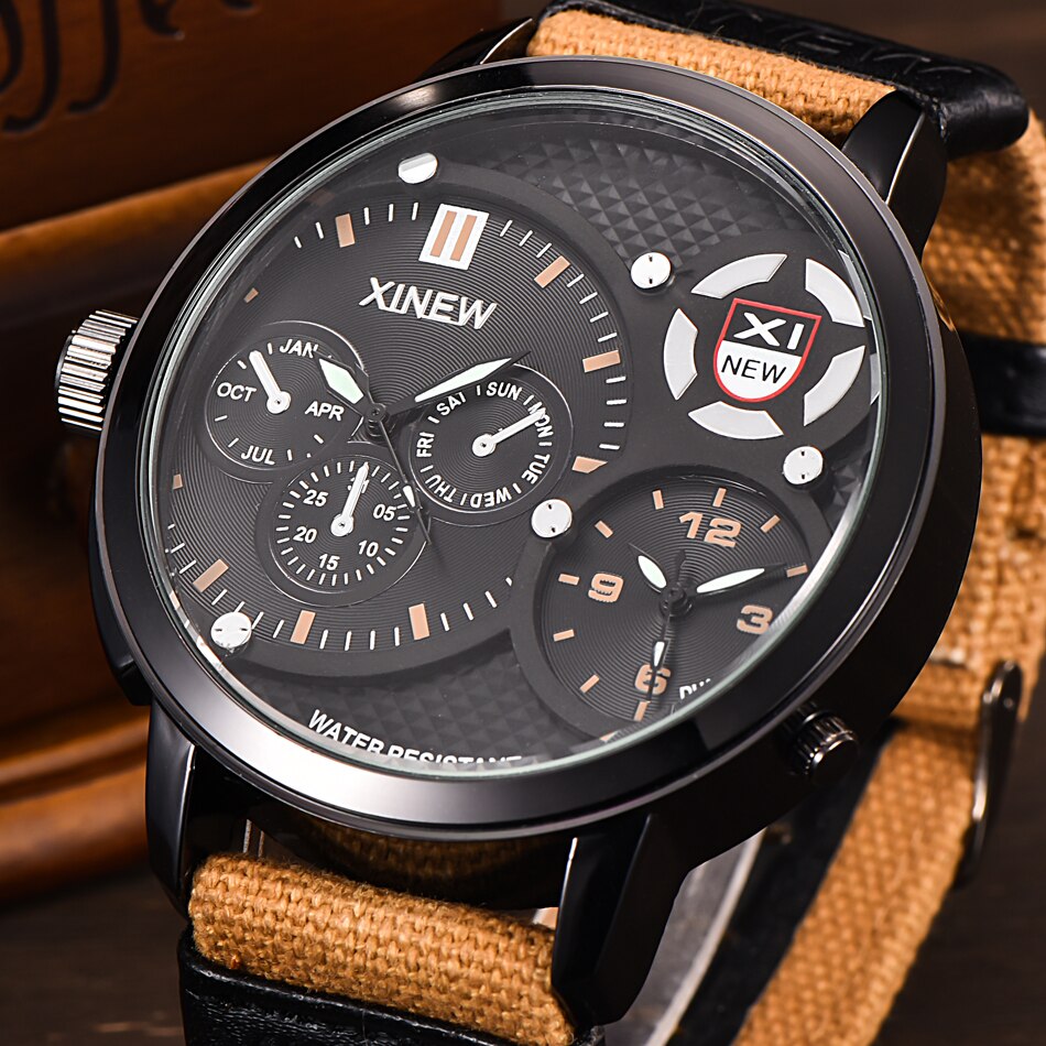 Horloge quartz herenhorloge leren riem heren zwart wit sportklok topmerk met quartz