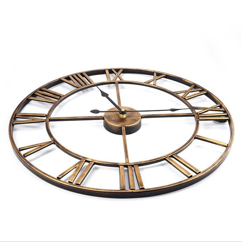 JADUOMA 3D Circular Retro romano 47cm hierro forjado hueco Vintage gran silencio decorativo Reloj de pared en la decoración de la pared del hogar
