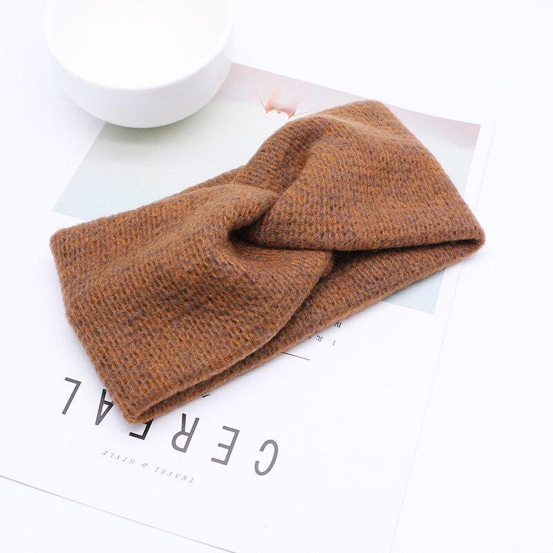 Winter Oor Wollen Cross Gevlochten Gebreide Soft Warmer Hoofdband Voor Vrouwen Bandana Effen Kleur Tulband Haarband Meisje Haar Accessoires: 4