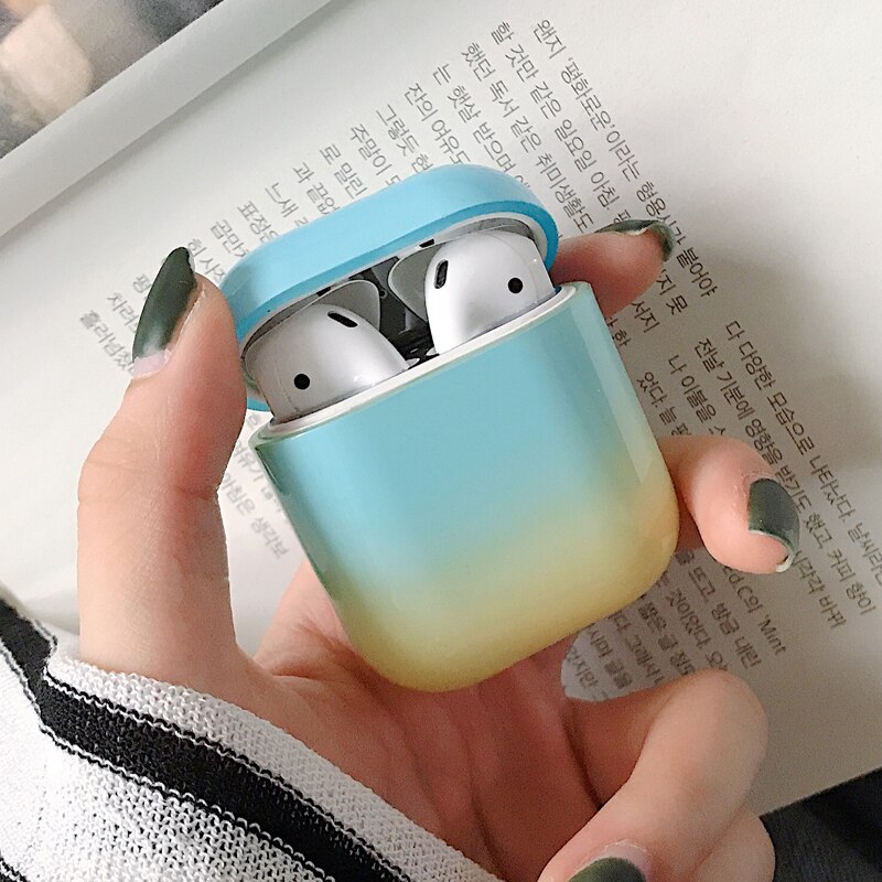 1/5PSC chiaro caso per caso sveglio di airpods Liscia gradiente della copertura per airpods 2 di tappo per orecchie Anti-perso rope copertura di caso di sport per airpods 2 caso: Set A Blue-Yellow