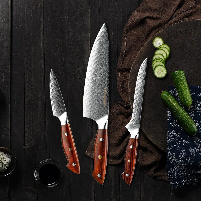 Juego de cuchillos de cocina japoneses de 67 capas, de acero damasco, para deshuesar, Chef, carne, fruta, cortador, herramientas GRANDSHARP